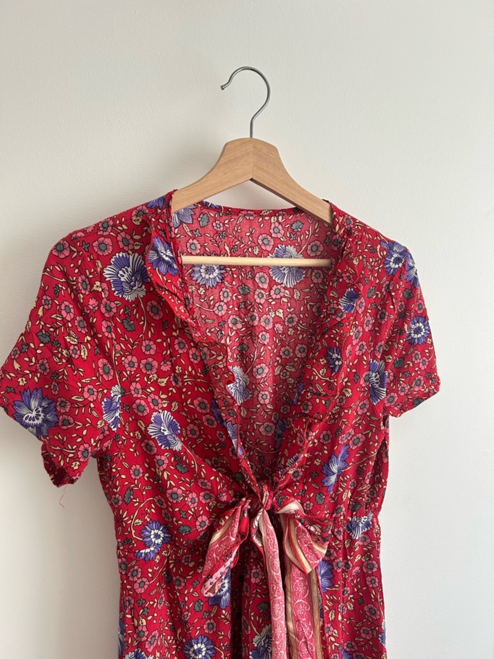 Red Floral Tie-Front Maxi Dress